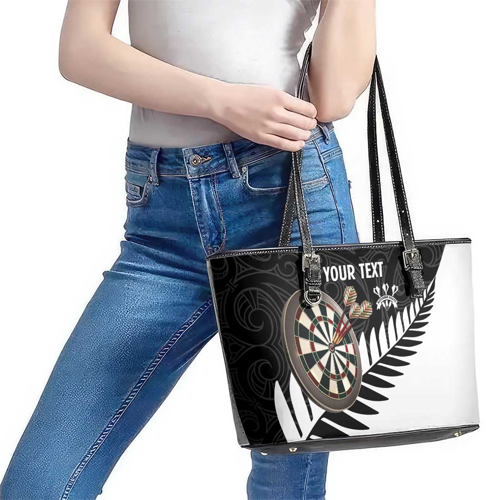 Personalised New Zealand Darts Leather Tote Bag Silver Fern Aotearoa Maori Pattern LT14 - Polynesian Pride