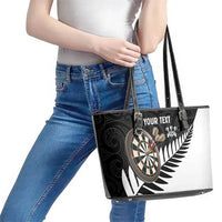 Personalised New Zealand Darts Leather Tote Bag Silver Fern Aotearoa Maori Pattern LT14 - Polynesian Pride