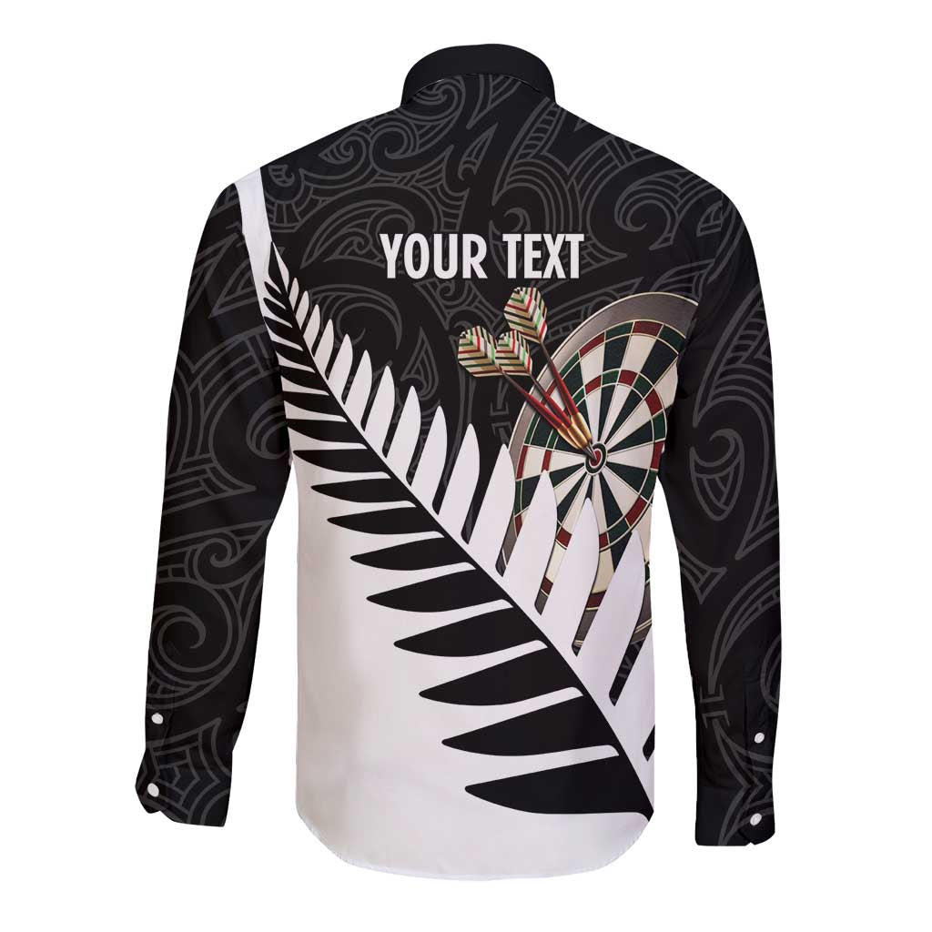 Personalised New Zealand Darts Long Sleeve Button Shirt Silver Fern Aotearoa Maori Pattern LT14 - Polynesian Pride