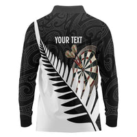 Personalised New Zealand Darts Long Sleeve Polo Shirt Silver Fern Aotearoa Maori Pattern - Polynesian Pride