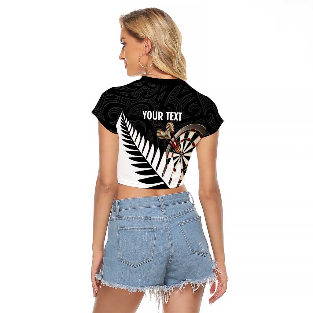 Personalised New Zealand Darts Raglan Cropped T Shirt Silver Fern Aotearoa Maori Pattern LT14 - Polynesian Pride