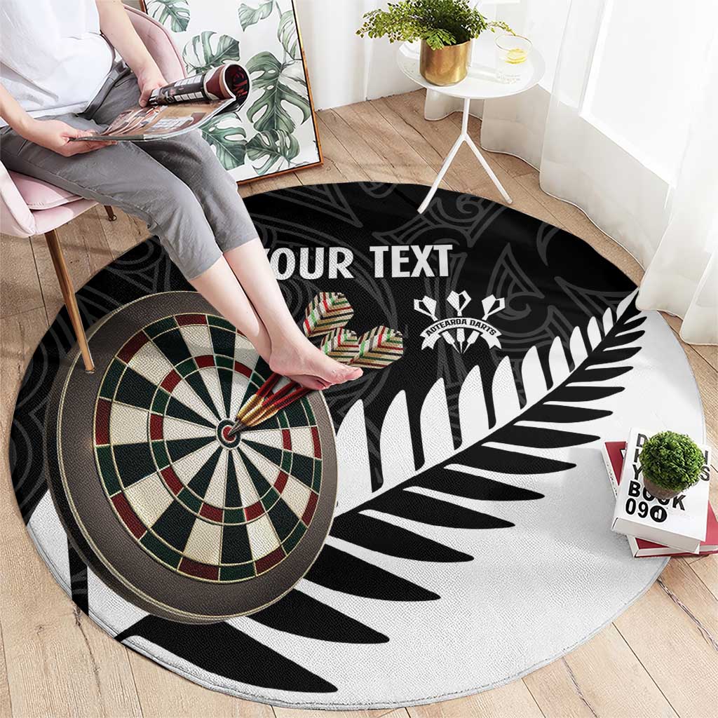 Personalised New Zealand Darts Round Carpet Silver Fern Aotearoa Maori Pattern - Polynesian Pride