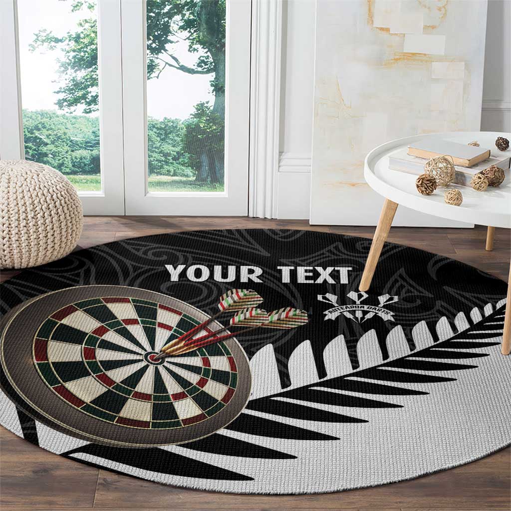 Personalised New Zealand Darts Round Carpet Silver Fern Aotearoa Maori Pattern - Polynesian Pride
