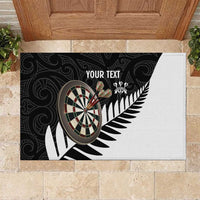 Personalised New Zealand Darts Rubber Doormat Silver Fern Aotearoa Maori Pattern LT14 Black - Polynesian Pride