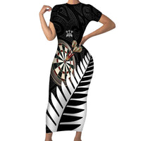 Personalised New Zealand Darts Short Sleeve Bodycon Dress Silver Fern Aotearoa Maori Pattern - Polynesian Pride
