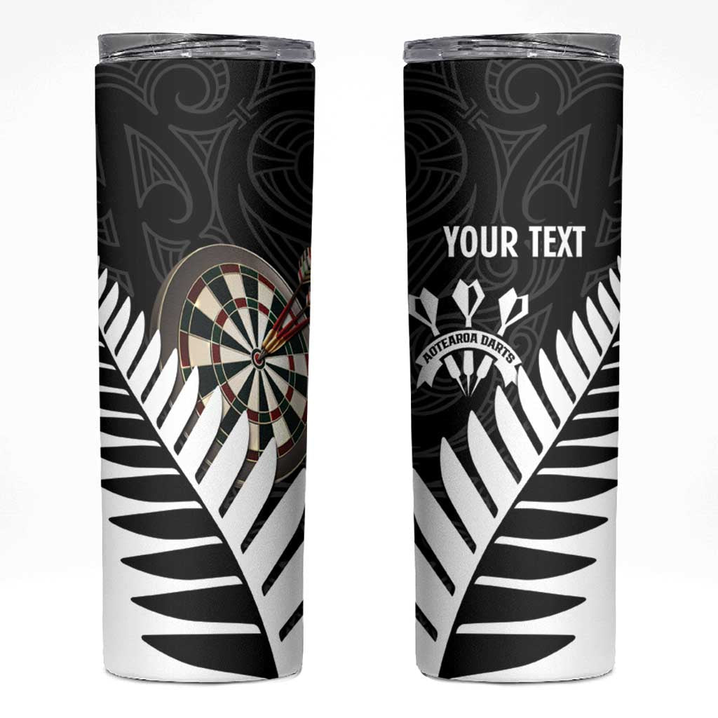 Personalised New Zealand Darts Skinny Tumbler Silver Fern Aotearoa Maori Pattern - Polynesian Pride