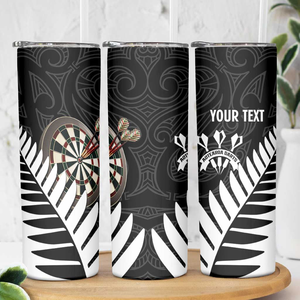 Personalised New Zealand Darts Skinny Tumbler Silver Fern Aotearoa Maori Pattern - Polynesian Pride