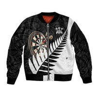 Personalised New Zealand Darts Sleeve Zip Bomber Jacket Silver Fern Aotearoa Maori Pattern - Polynesian Pride