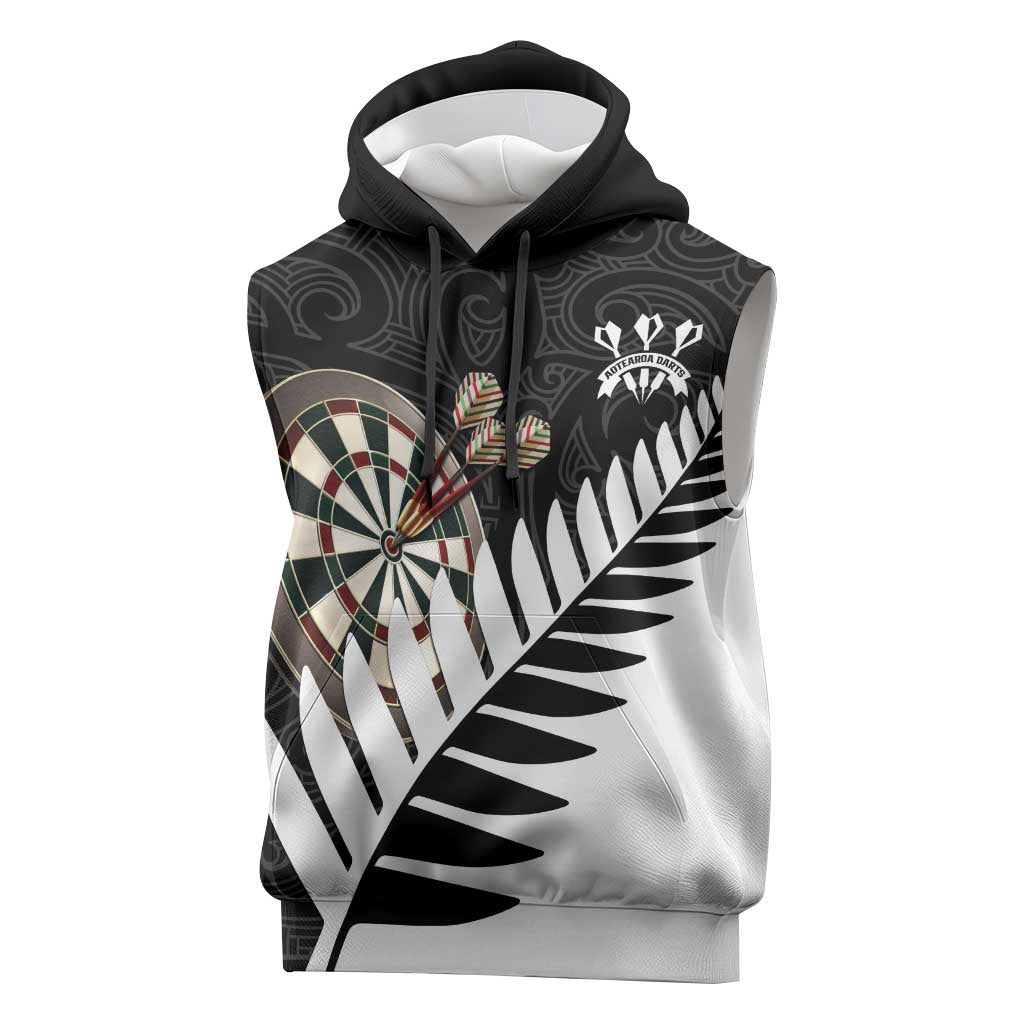 Personalised New Zealand Darts Sleeveless Hoodie Silver Fern Aotearoa Maori Pattern - Polynesian Pride