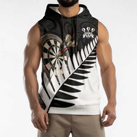 Personalised New Zealand Darts Sleeveless Hoodie Silver Fern Aotearoa Maori Pattern - Polynesian Pride