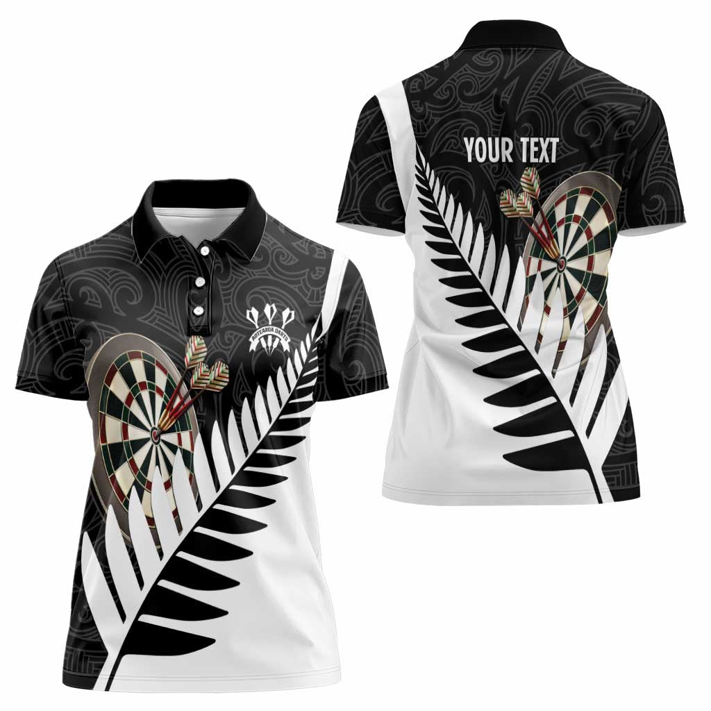 Personalised New Zealand Darts Women Polo Shirt Silver Fern Aotearoa Maori Pattern - Polynesian Pride