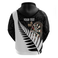 Personalised New Zealand Darts Zip Hoodie Silver Fern Aotearoa Maori Pattern LT14 - Polynesian Pride