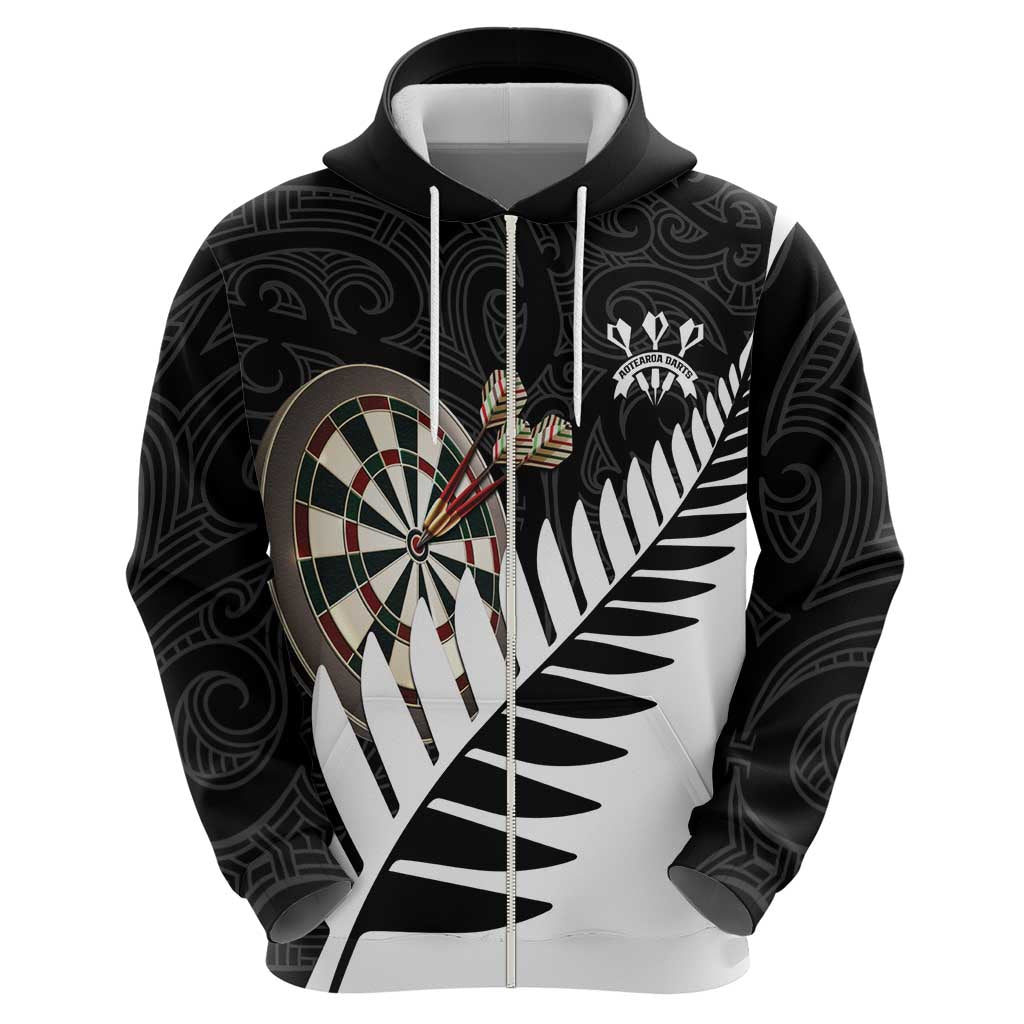 Personalised New Zealand Darts Zip Hoodie Silver Fern Aotearoa Maori Pattern LT14 - Polynesian Pride
