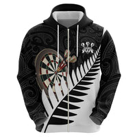 Personalised New Zealand Darts Zip Hoodie Silver Fern Aotearoa Maori Pattern LT14 - Polynesian Pride