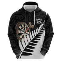 Personalised New Zealand Darts Zip Hoodie Silver Fern Aotearoa Maori Pattern LT14 - Polynesian Pride