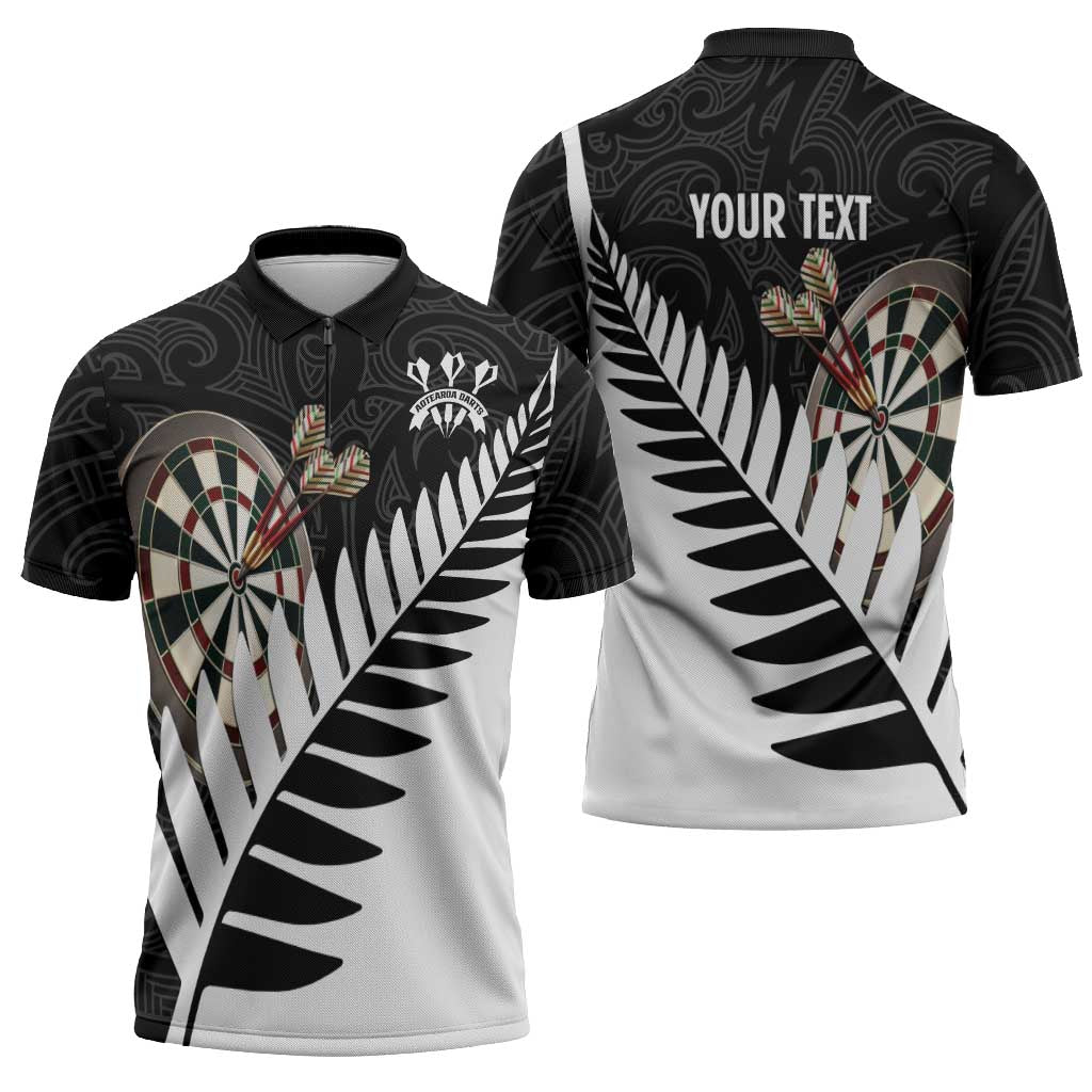 Personalised New Zealand Darts Zipper Polo Shirt Silver Fern Aotearoa Maori Pattern - Polynesian Pride