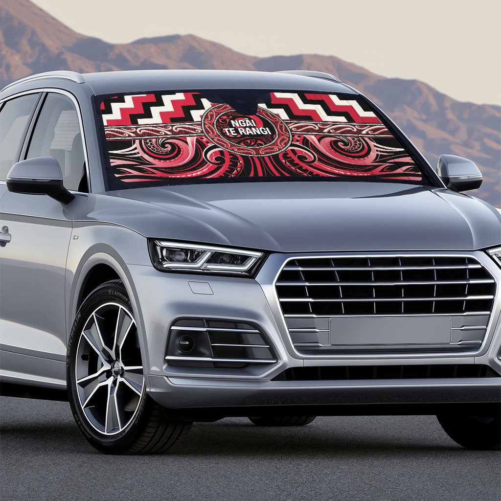Aotearoa Ngai Te Rangi Auto Sun Shade Maori Iwi Poutama Puhoro Tattoo LT14 - Polynesian Pride