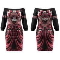 Aotearoa Ngai Te Rangi Personalised Couples Matching Off The Shoulder Long Sleeve Dress and Hawaiian Shirt Maori Iwi Poutama Puhoro Tattoo LT14 - Polynesian Pride