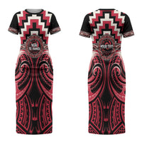 Aotearoa Ngai Te Rangi Personalised Couples Matching Short Sleeve Bodycon Dress and Hawaiian Shirt Maori Iwi Poutama Puhoro Tattoo LT14 - Polynesian Pride