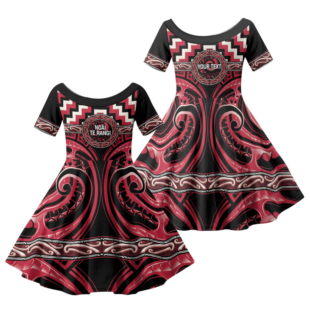 Aotearoa Ngai Te Rangi Personalised Family Matching Mermaid Dress and Hawaiian Shirt Maori Iwi Poutama Puhoro Tattoo LT14 Daughter's Dress Red - Polynesian Pride