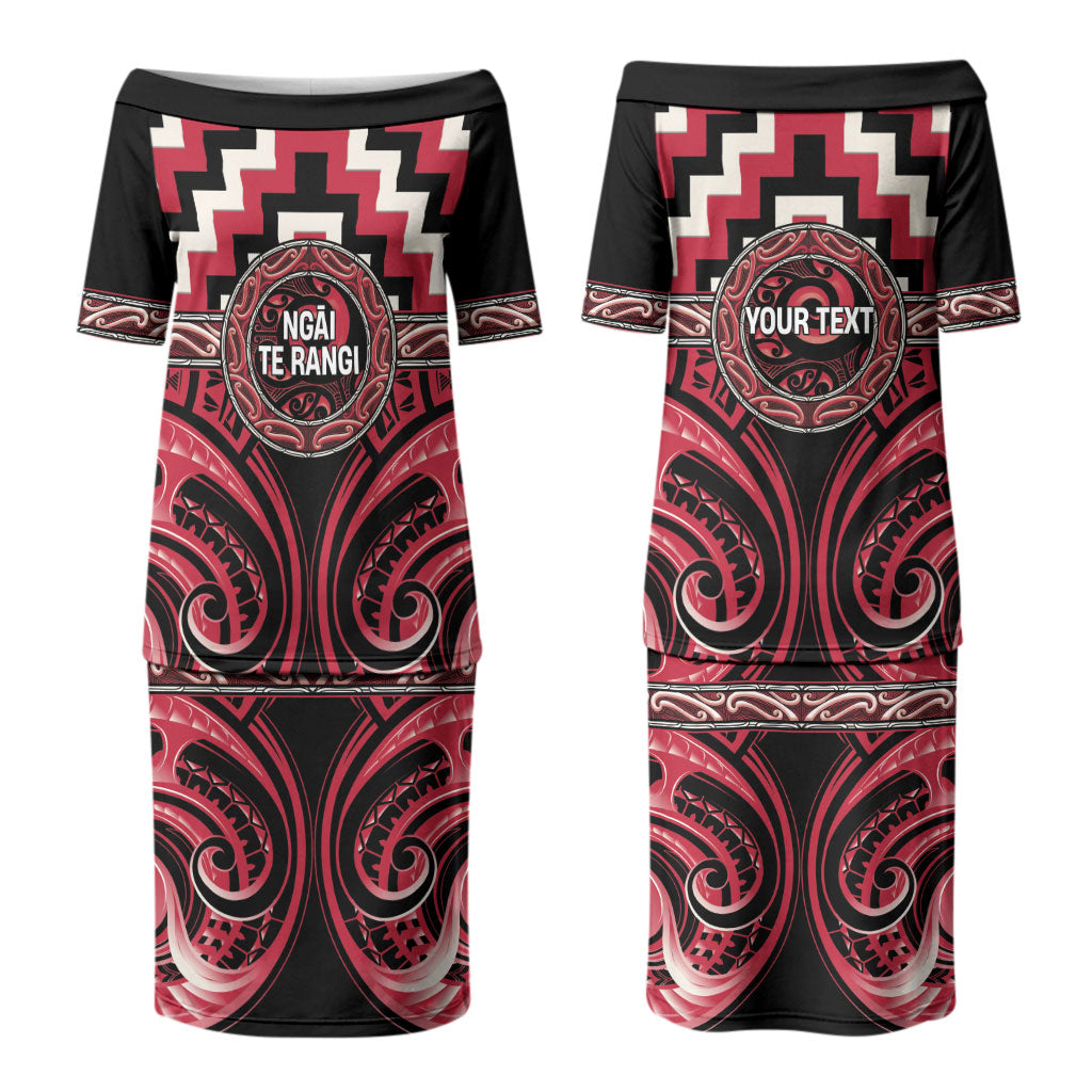Aotearoa Ngai Te Rangi Personalised Family Matching Puletasi and Hawaiian Shirt Maori Iwi Poutama Puhoro Tattoo LT14 Mom's Dress Red - Polynesian Pride