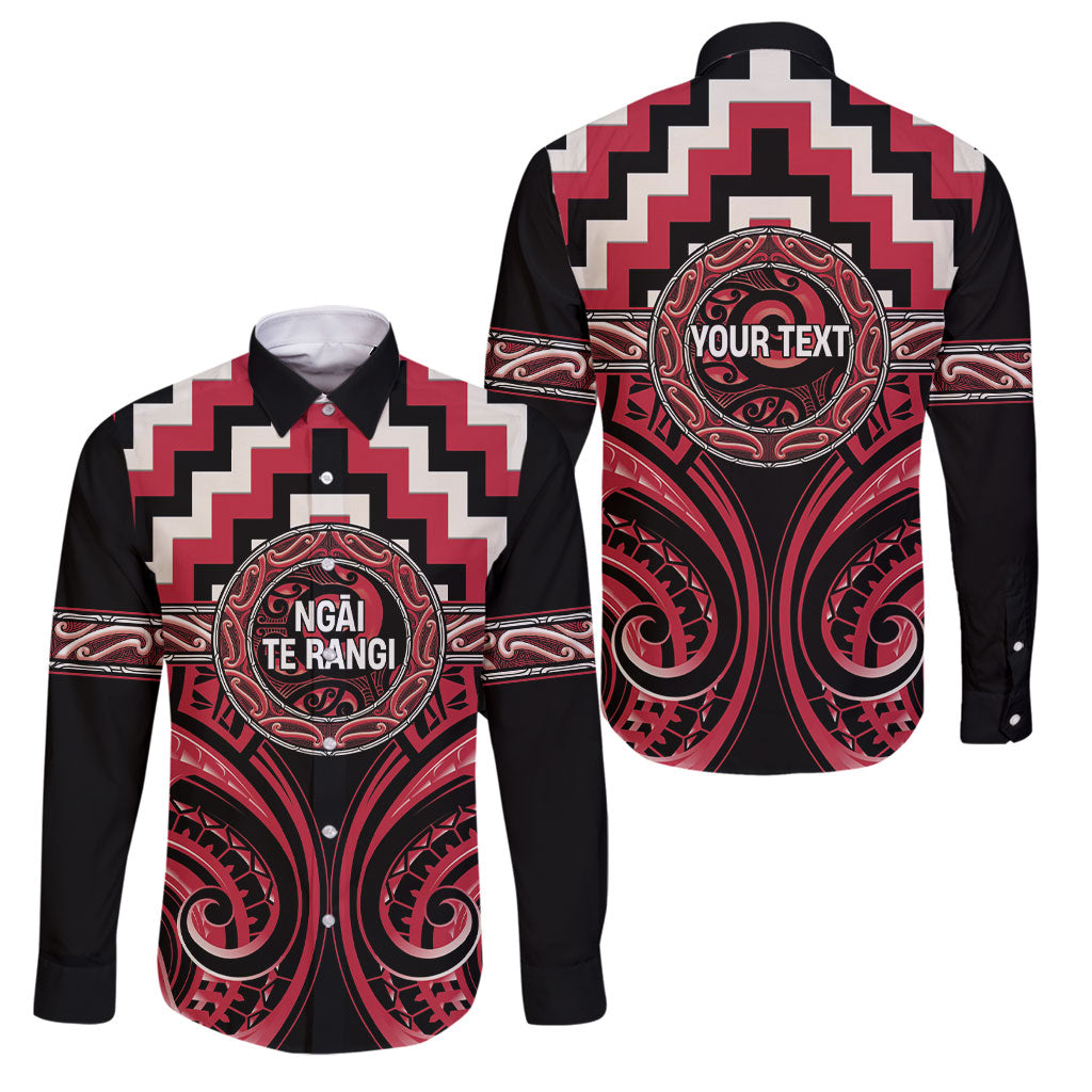 Aotearoa Ngai Te Rangi Personalised Family Matching Tank Maxi Dress and Hawaiian Shirt Maori Iwi Poutama Puhoro Tattoo LT14 Dad's Shirt - Long Sleeve Red - Polynesian Pride