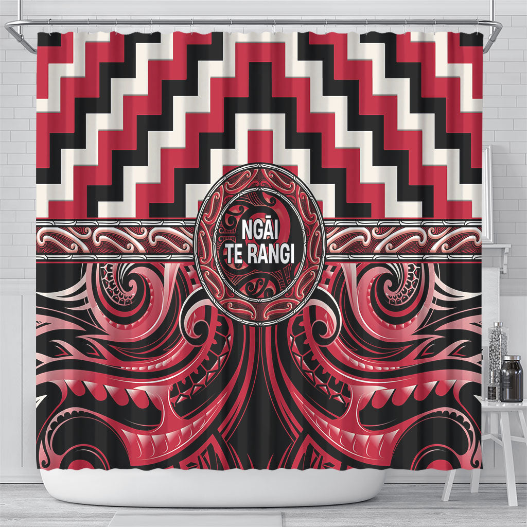 Aotearoa Ngai Te Rangi Shower Curtain Maori Iwi Poutama Puhoro Tattoo LT14 - Polynesian Pride