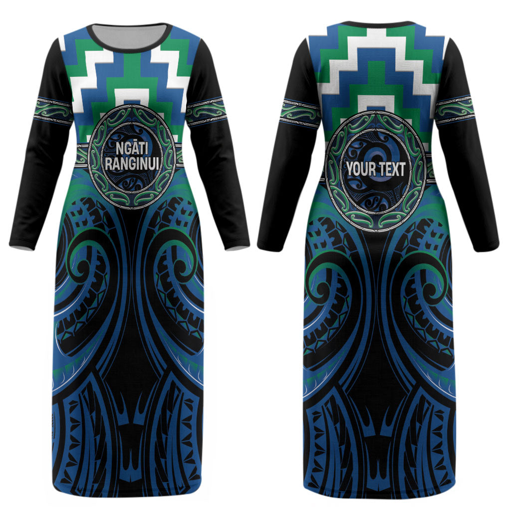 Aotearoa Ngati Ranginui Personalised Couples Matching Long Sleeve Bodycon Dress and Long Sleeve Button Shirt Maori Iwi Poutama Puhoro Tattoo LT14 - Polynesian Pride