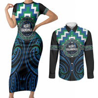 Aotearoa Ngati Ranginui Personalised Couples Matching Short Sleeve Bodycon Dress and Long Sleeve Button Shirt Maori Iwi Poutama Puhoro Tattoo LT14 Green - Polynesian Pride