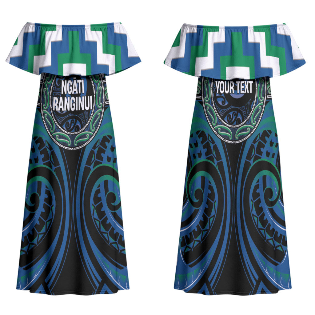 Aotearoa Ngati Ranginui Personalised Family Matching Off Shoulder Maxi Dress and Hawaiian Shirt Maori Iwi Poutama Puhoro Tattoo LT14 Mom's Dress Green - Polynesian Pride