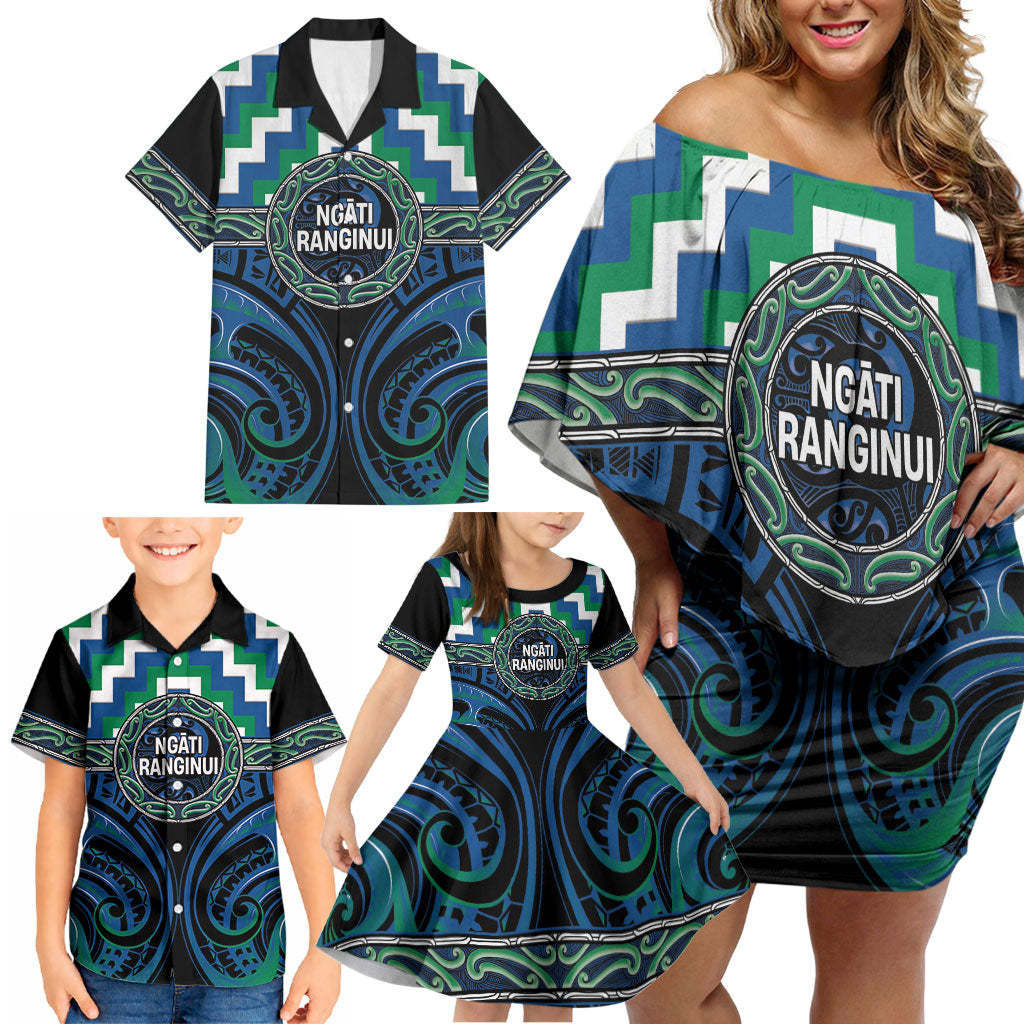 Aotearoa Ngati Ranginui Personalised Family Matching Off Shoulder Short Dress and Hawaiian Shirt Maori Iwi Poutama Puhoro Tattoo LT14 - Polynesian Pride