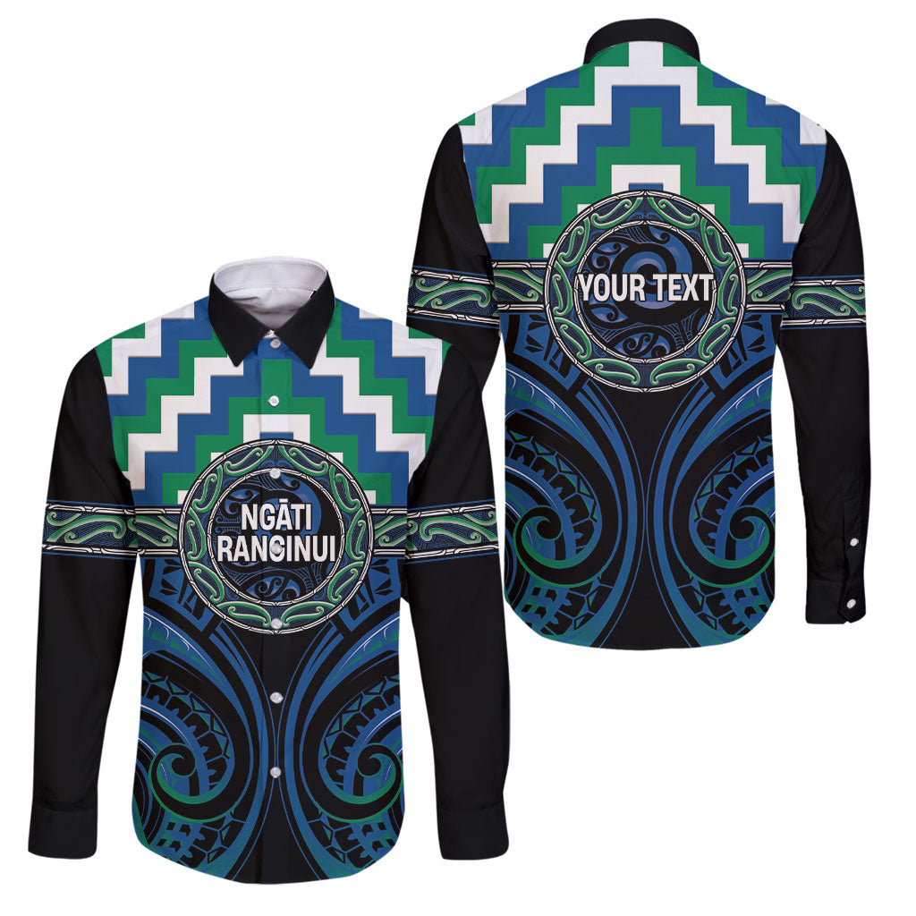 Aotearoa Ngati Ranginui Personalised Family Matching Short Sleeve Bodycon Dress and Hawaiian Shirt Maori Iwi Poutama Puhoro Tattoo LT14 Dad's Shirt - Long Sleeve Green - Polynesian Pride