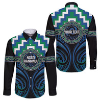 Aotearoa Ngati Ranginui Personalised Family Matching Short Sleeve Bodycon Dress and Hawaiian Shirt Maori Iwi Poutama Puhoro Tattoo LT14 Dad's Shirt - Long Sleeve Green - Polynesian Pride