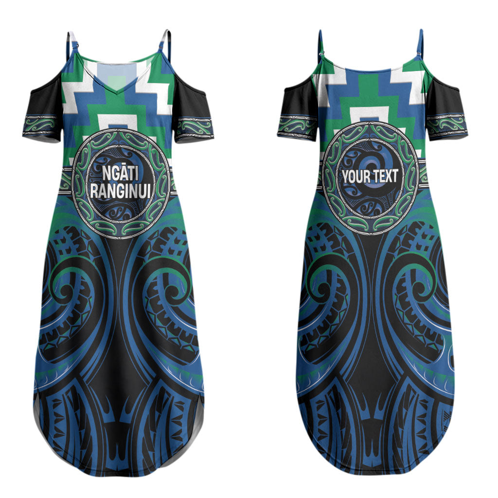 Aotearoa Ngati Ranginui Personalised Family Matching Summer Maxi Dress and Hawaiian Shirt Maori Iwi Poutama Puhoro Tattoo LT14 Mom's Dress Green - Polynesian Pride