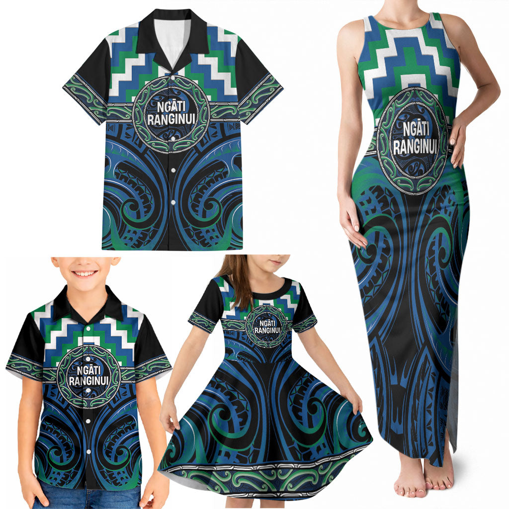 Aotearoa Ngati Ranginui Personalised Family Matching Tank Maxi Dress and Hawaiian Shirt Maori Iwi Poutama Puhoro Tattoo LT14 - Polynesian Pride