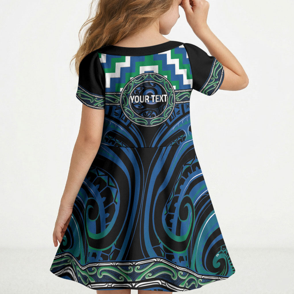 Aotearoa Ngati Ranginui Personalised Kid Short Sleeve Dress Maori Iwi Poutama Puhoro Tattoo LT14 - Polynesian Pride