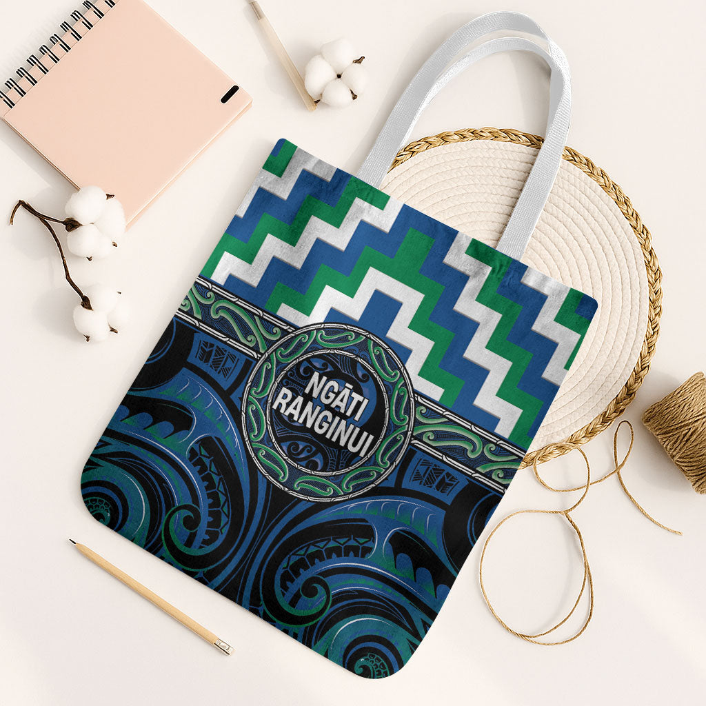Aotearoa Ngati Ranginui Tote Bag Maori Iwi Poutama Puhoro Tattoo LT14 White Strap One Size Green - Polynesian Pride