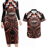 Aotearoa Tapuika Personalised Couples Matching Long Sleeve Bodycon Dress and Hawaiian Shirt Maori Iwi Poutama Puhoro Tattoo LT14 Red - Polynesian Pride