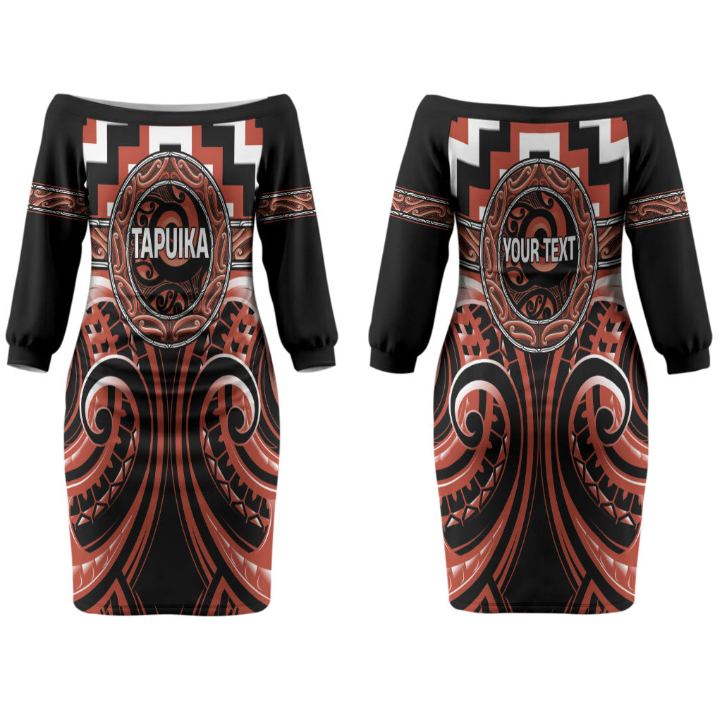 Aotearoa Tapuika Personalised Couples Matching Off The Shoulder Long Sleeve Dress and Long Sleeve Button Shirt Maori Iwi Poutama Puhoro Tattoo LT14 - Polynesian Pride