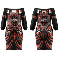 Aotearoa Tapuika Personalised Couples Matching Off The Shoulder Long Sleeve Dress and Long Sleeve Button Shirt Maori Iwi Poutama Puhoro Tattoo LT14 - Polynesian Pride