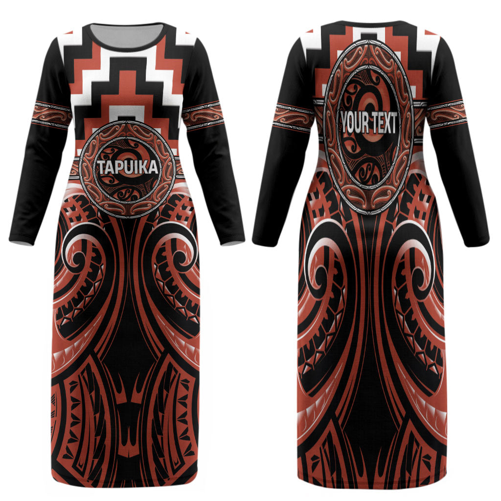 Aotearoa Tapuika Personalised Family Matching Long Sleeve Bodycon Dress and Hawaiian Shirt Maori Iwi Poutama Puhoro Tattoo LT14 Mom's Dress Red - Polynesian Pride