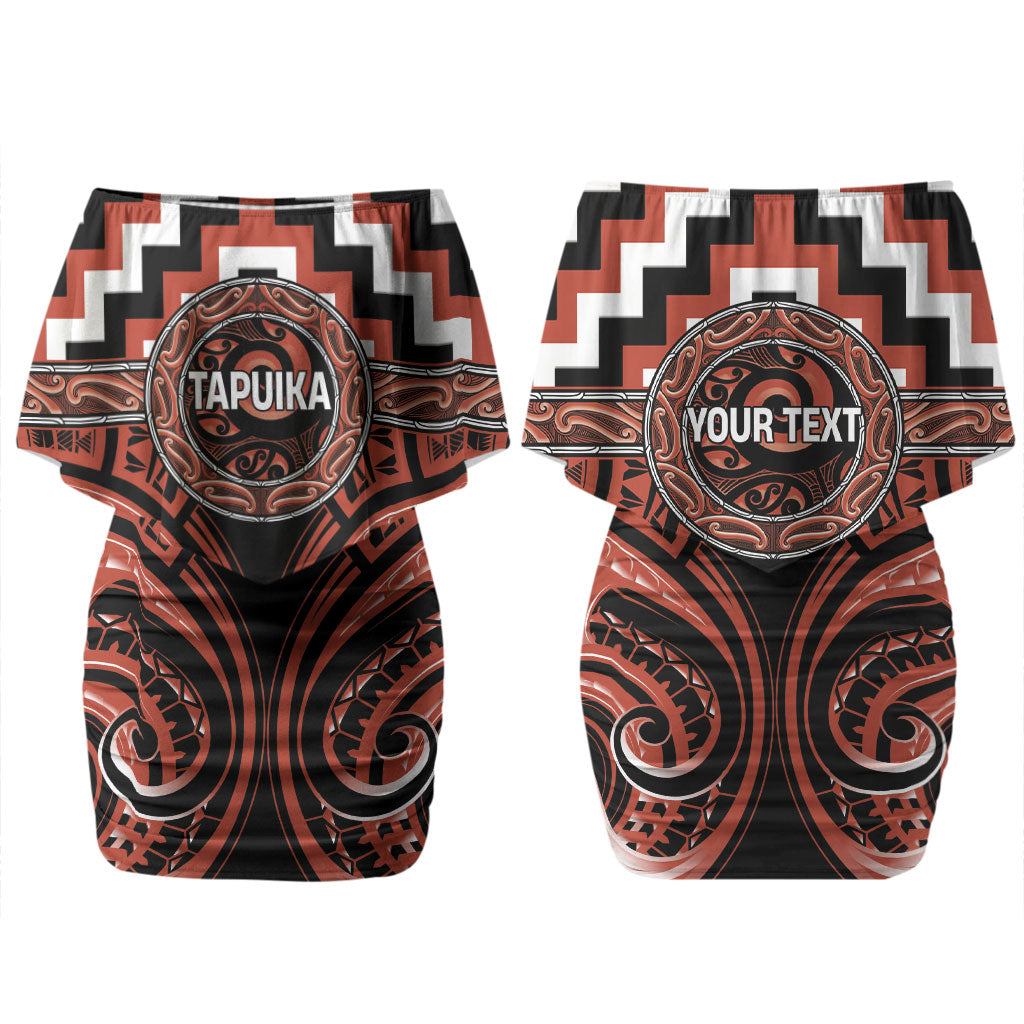 Aotearoa Tapuika Personalised Family Matching Off Shoulder Short Dress and Hawaiian Shirt Maori Iwi Poutama Puhoro Tattoo LT14 Mom's Dress Red - Polynesian Pride