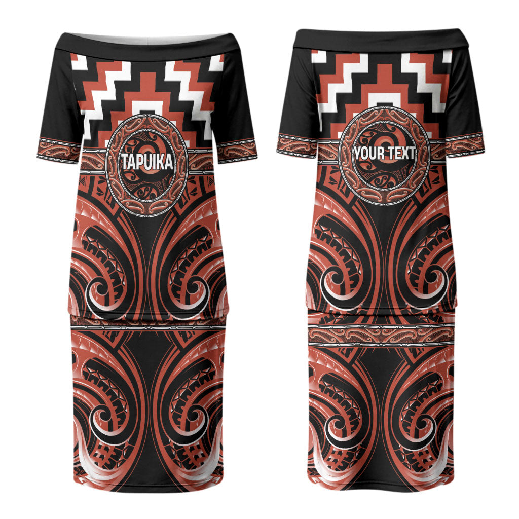 Aotearoa Tapuika Personalised Family Matching Puletasi and Hawaiian Shirt Maori Iwi Poutama Puhoro Tattoo LT14 Mom's Dress Red - Polynesian Pride