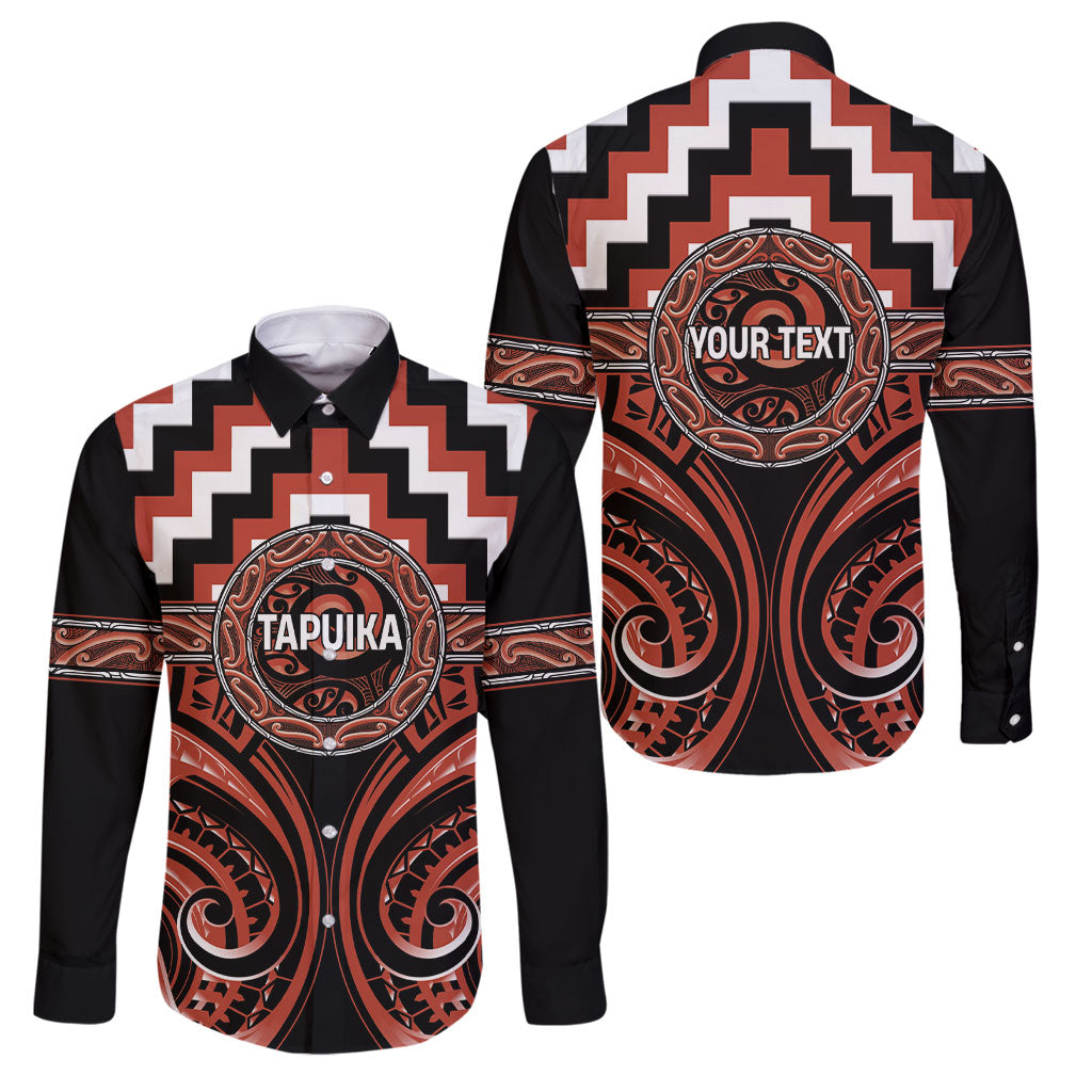 Aotearoa Tapuika Personalised Family Matching Tank Maxi Dress and Hawaiian Shirt Maori Iwi Poutama Puhoro Tattoo LT14 Dad's Shirt - Long Sleeve Red - Polynesian Pride