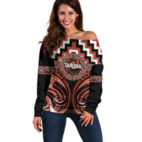 Aotearoa Tapuika Personalised Off Shoulder Sweater Maori Iwi Poutama Puhoro Tattoo LT14 Women Red - Polynesian Pride