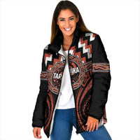 Aotearoa Tapuika Personalised Padded Jacket Maori Iwi Poutama Puhoro Tattoo LT14 Women Red - Polynesian Pride