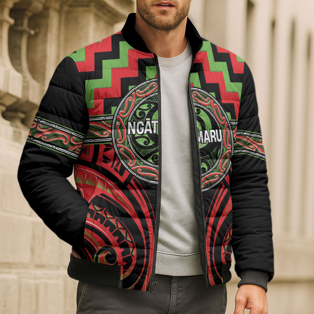 Aotearoa Ngati Maru Personalised Bomber Puffer Jacket Maori Iwi Poutama Puhoro Tattoo LT14 - Polynesian Pride