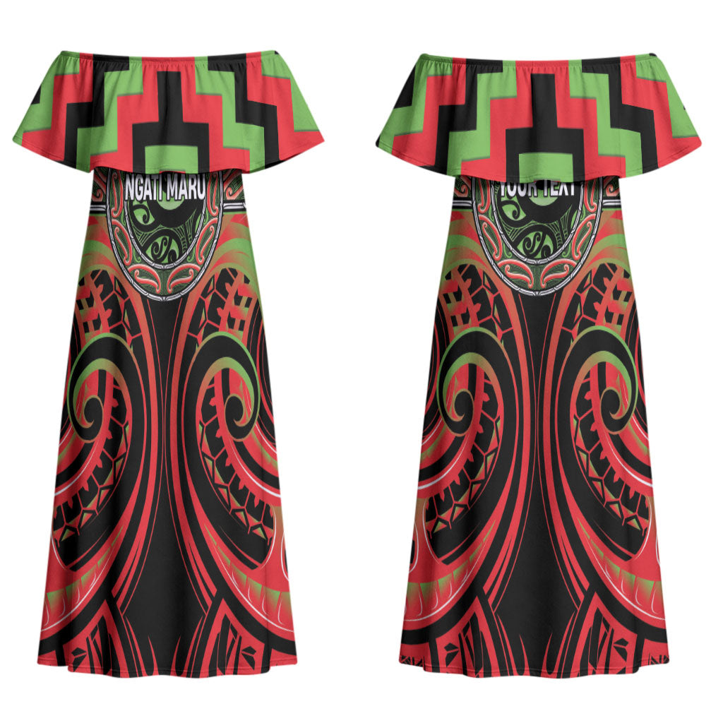 Aotearoa Ngati Maru Personalised Couples Matching Off Shoulder Maxi Dress and Hawaiian Shirt Maori Iwi Poutama Puhoro Tattoo LT14 - Polynesian Pride