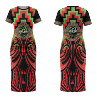 Aotearoa Ngati Maru Personalised Couples Matching Short Sleeve Bodycon Dress and Hawaiian Shirt Maori Iwi Poutama Puhoro Tattoo LT14 - Polynesian Pride