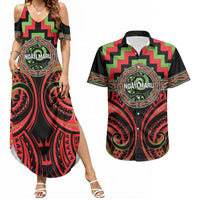 Aotearoa Ngati Maru Personalised Couples Matching Summer Maxi Dress and Hawaiian Shirt Maori Iwi Poutama Puhoro Tattoo LT14 Red - Polynesian Pride